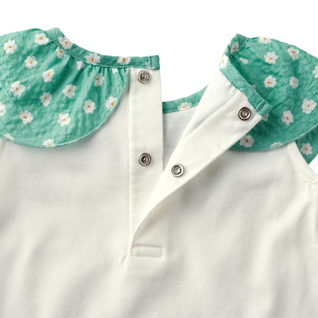 HAUT BLANC AVEC COL VERT D'EAU À POIS