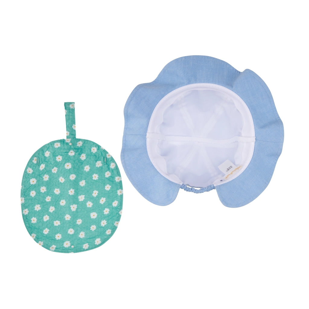 CHAPEAU ÉTÉ BLEU ET VERT D'EAU MOTIFS À FLEURS