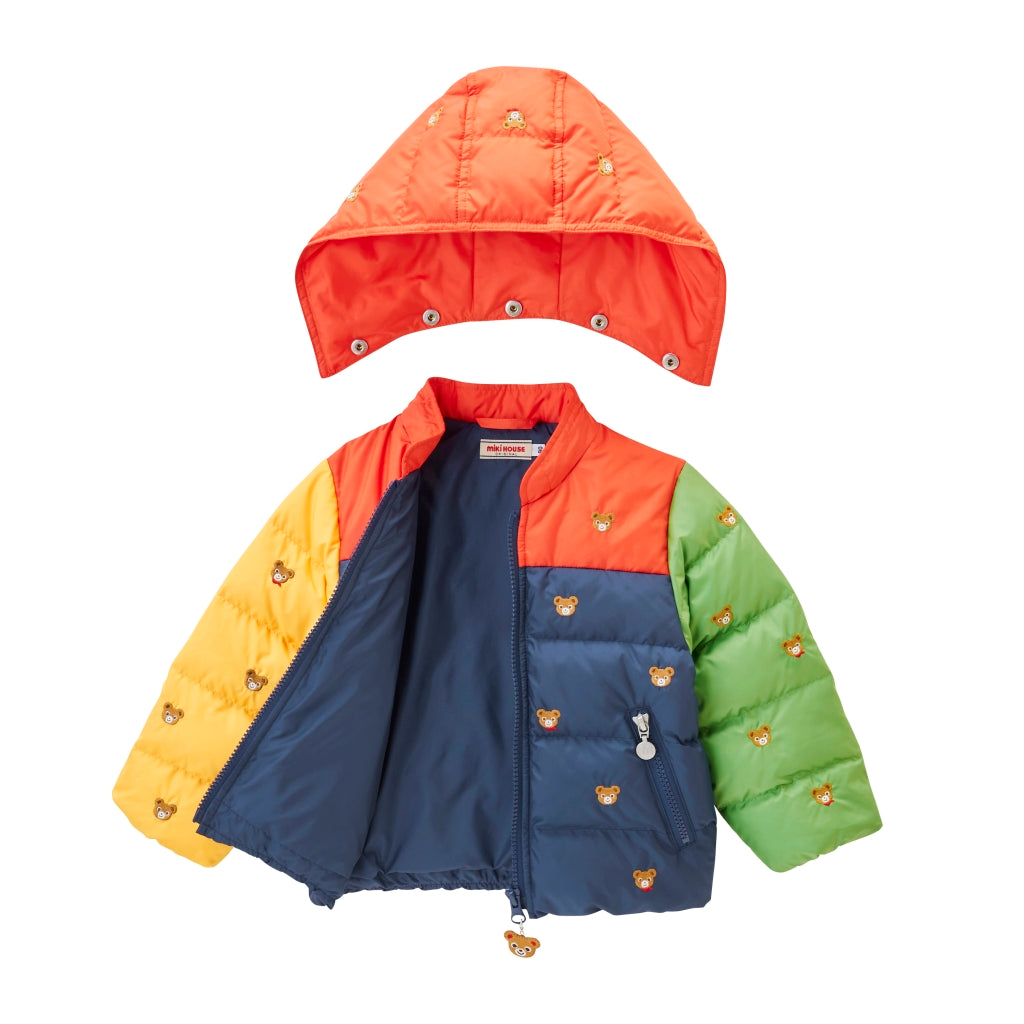 MIKI HOUSE PUCCI MULTI-COLOR DETACHABLE HOODED PUFFER JACKET
