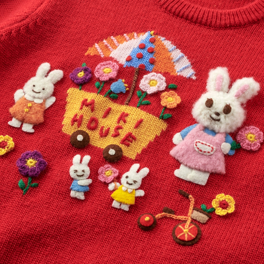 USAKO MIKI HOUSE RED WOOL BUNNY SWEATER