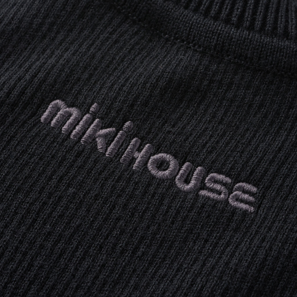 BLACK COTTON SWEATER WITH LARGE COLLAR FOR GUYS MIKI HOUSE
