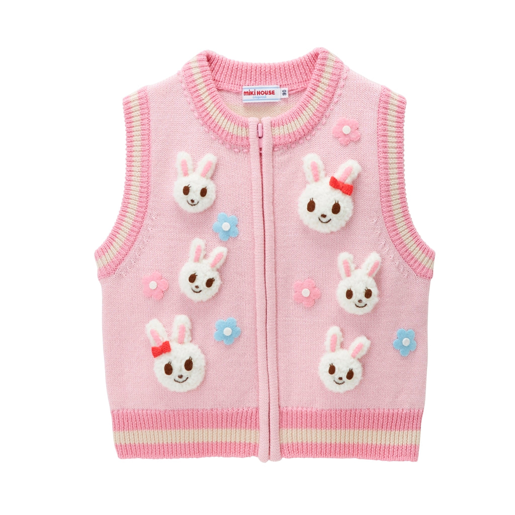 Vêtement Fille Miki House - Combinaison Ou Gilet Chaud - Rouge Et Beige - Taille 90 - Occasion Très Bon état