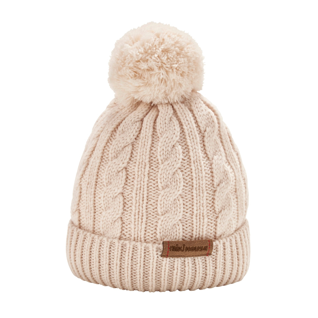 BONNET IVOIRE AVEC POMPON EN LAINE