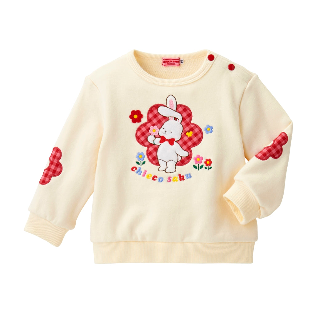 SWEAT SHIRT BLANC MOTIF FLEURS ROUGES CHIECO SAKU FILLE MIKI HOUSE