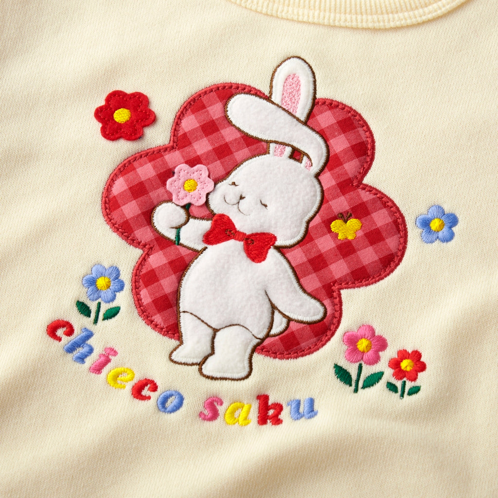 WHITE SWEATSHIRT WITH RED FLOWER PATTERN CHIECO SAKU GIRL MIKI HOUSE