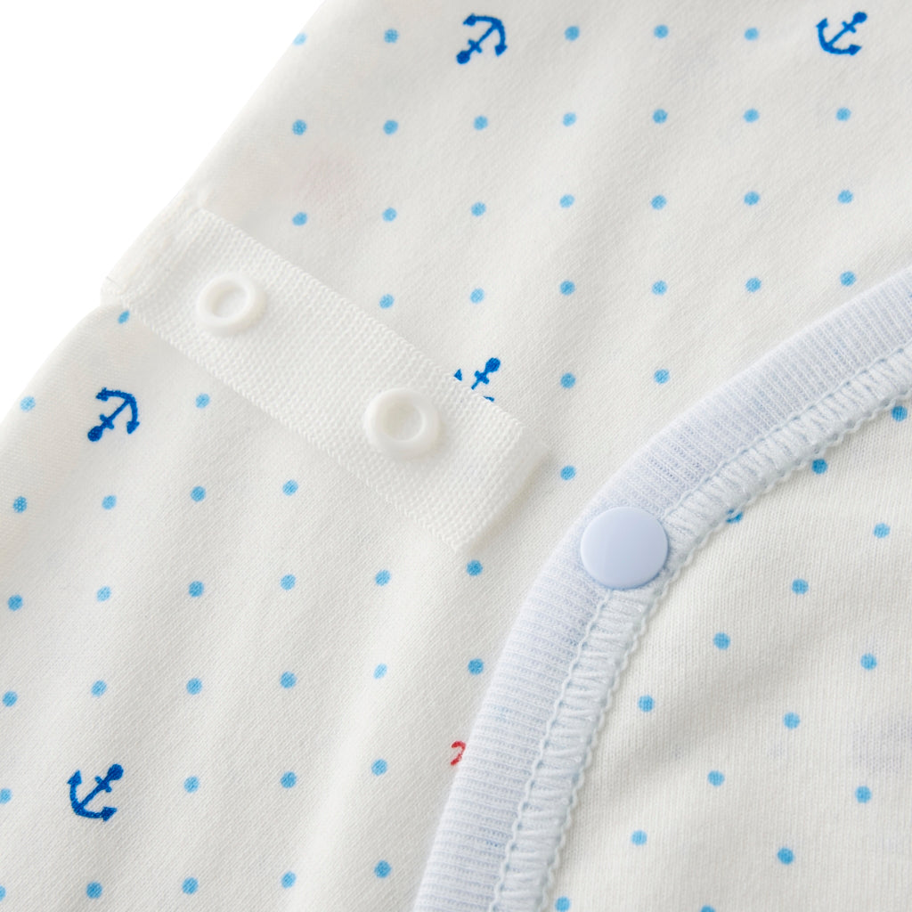 COMBINAISON BÉBÉ COTON BLEUE MOTIFS ANCRES MARINES