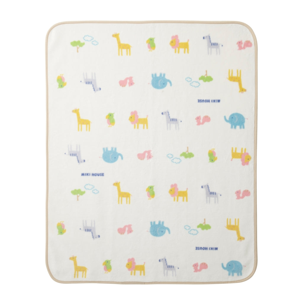 MIKI HOUSE ANIMAL WHITE COTTON BLANKET