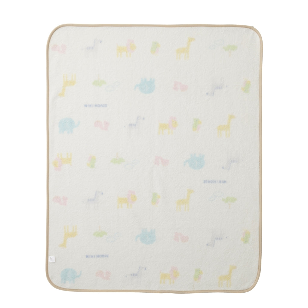 MIKI HOUSE ANIMAL WHITE COTTON BLANKET