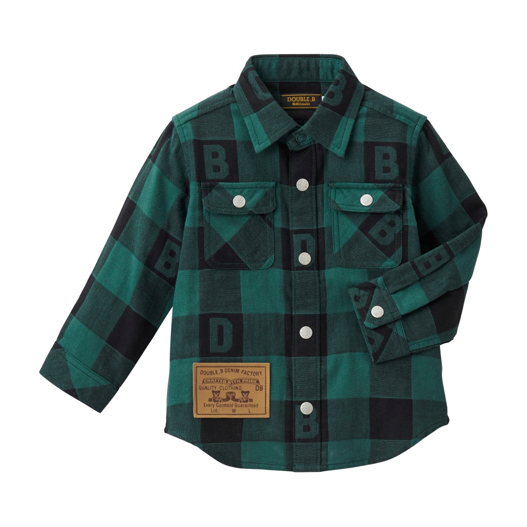 DOUBLE GREEN CHECKED SHIRT FOR BOYS MIKI HOUSE