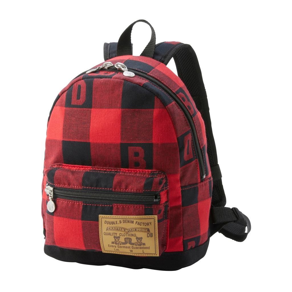 RED AND BLACK CHECK RUCKSACK DOUBLE B MIKI HOUSE