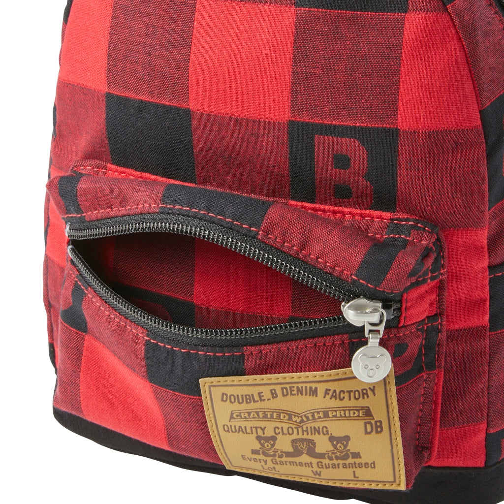 RED AND BLACK CHECK RUCKSACK DOUBLE B MIKI HOUSE