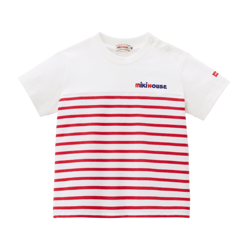 T-SHIRT MANCHES COURTES EN COTON À RAYURES ROUGE ET BLANC