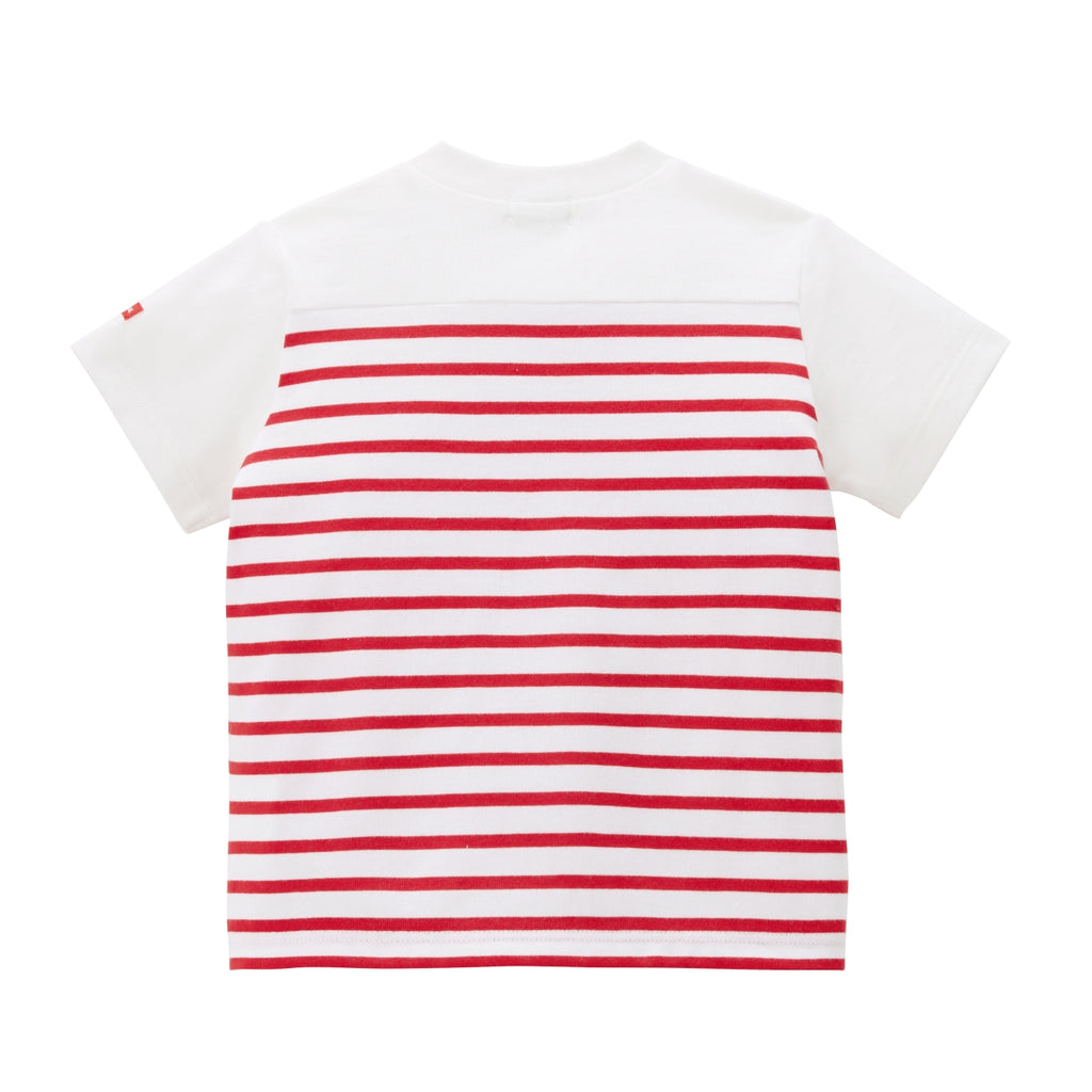 RED AND WHITE STRIPED COTTON SHORT SLEEVE T-SHIRT