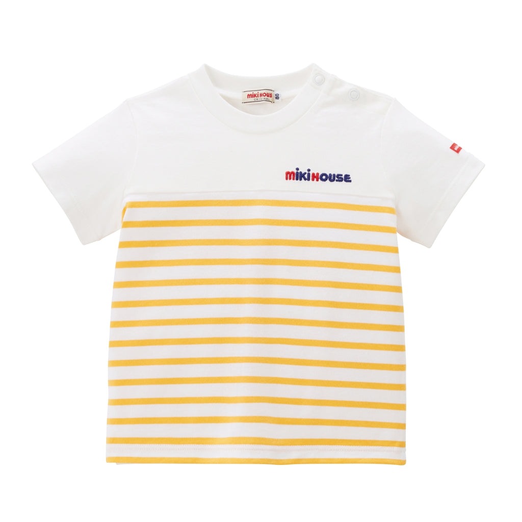 T-SHIRT MANCHES COURTES EN COTON À RAYURES JAUNE ET BLANC