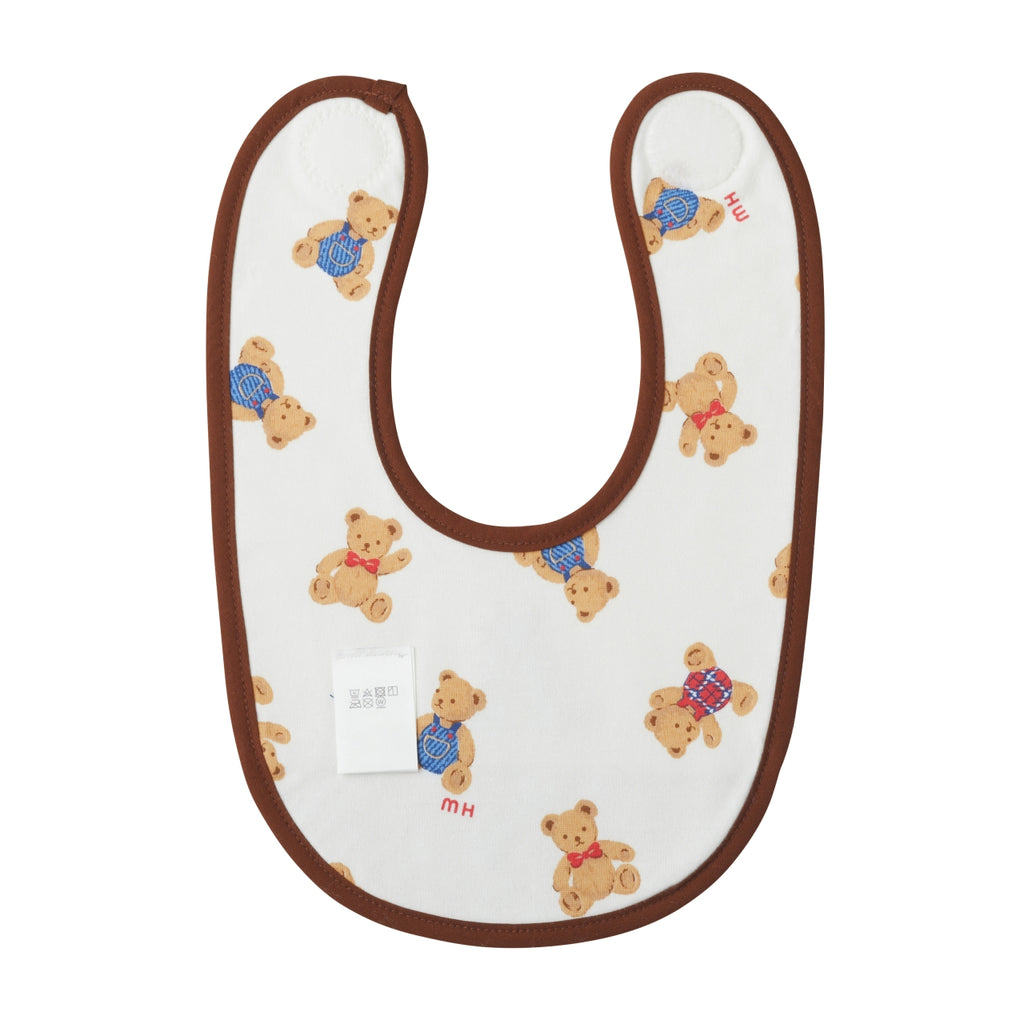 WHITE AND BROWN BIB WITH A MIKI HOUSE BEAR