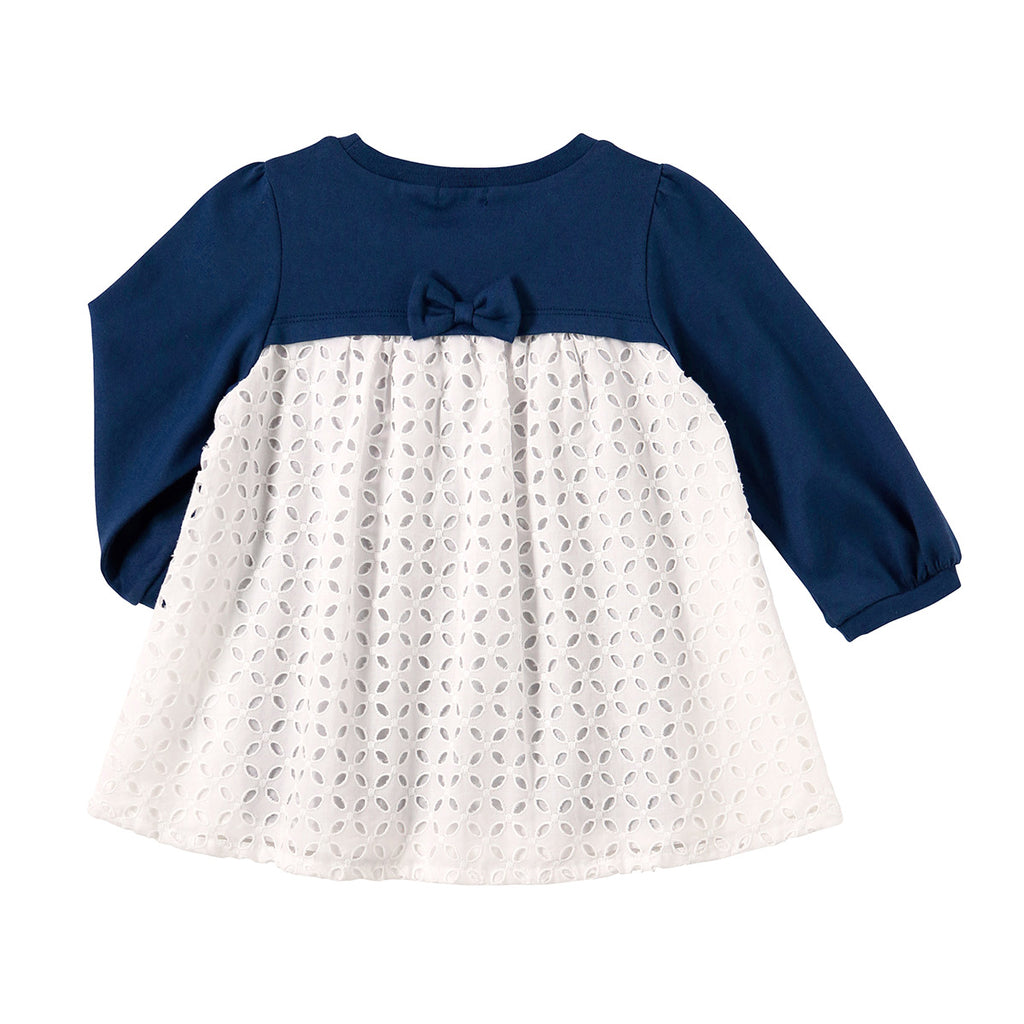 NAVY BLUE LONG-SLEEVED T-SHIRT WITH WHITE RUFFLE
