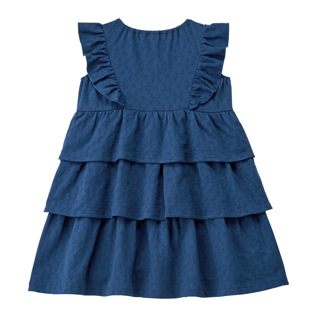 NAVY BLUE DRESS WITH RUFFLES AND BOW