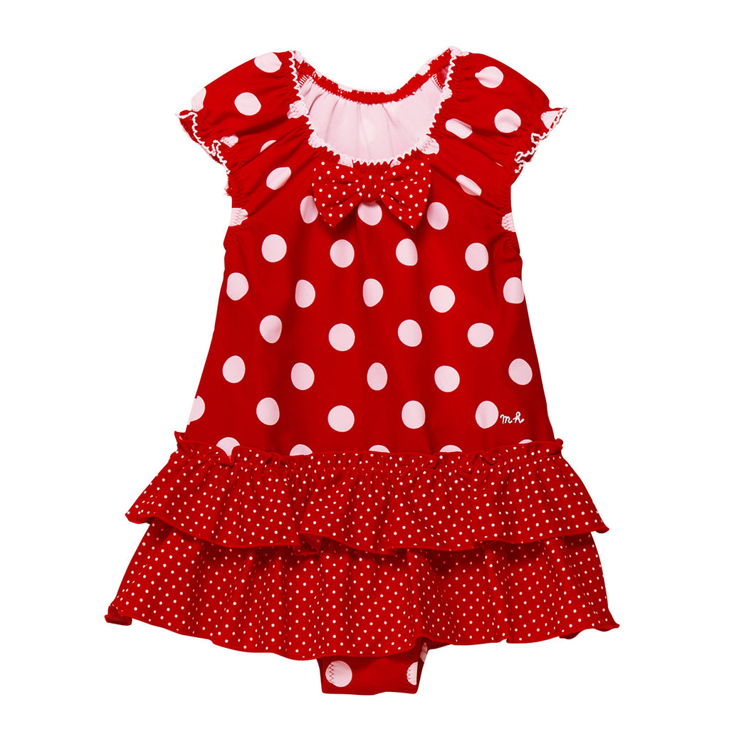 MAILLOT À POIS ET VOLANTS ROUGE