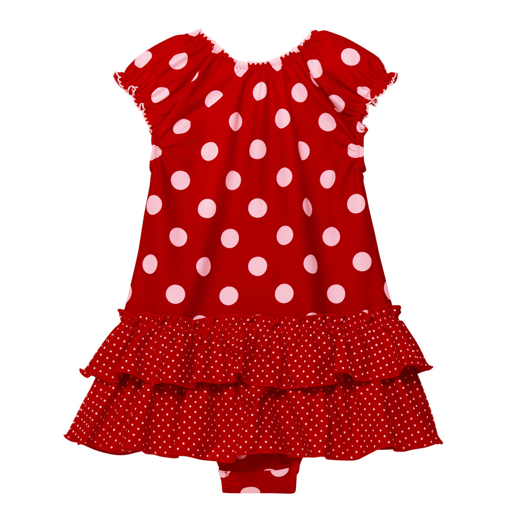 MAILLOT À POIS ET VOLANTS ROUGE