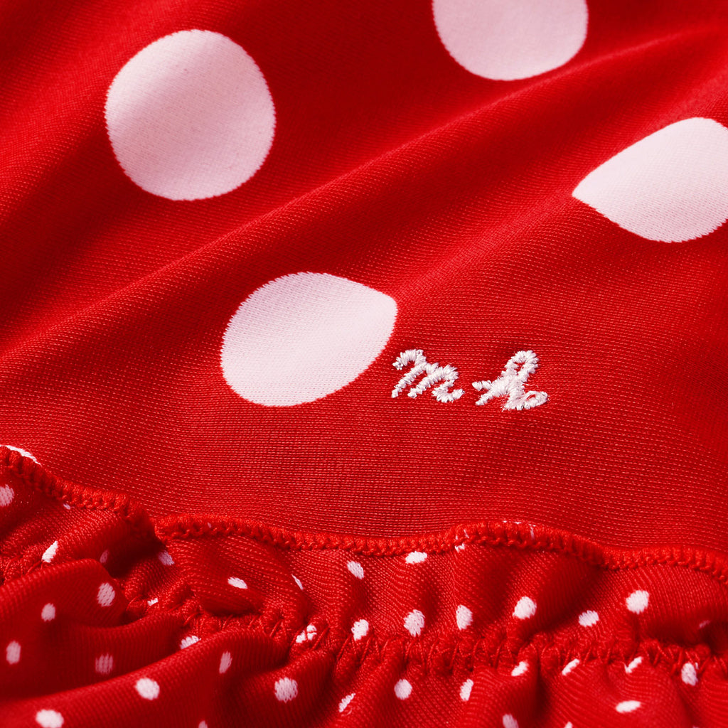 MAILLOT À POIS ET VOLANTS ROUGE