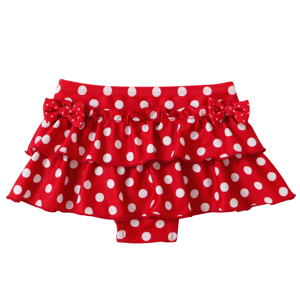 TWO-PIECE SWIMSUIT WITH POLKA DOTS AND RED STRIPES