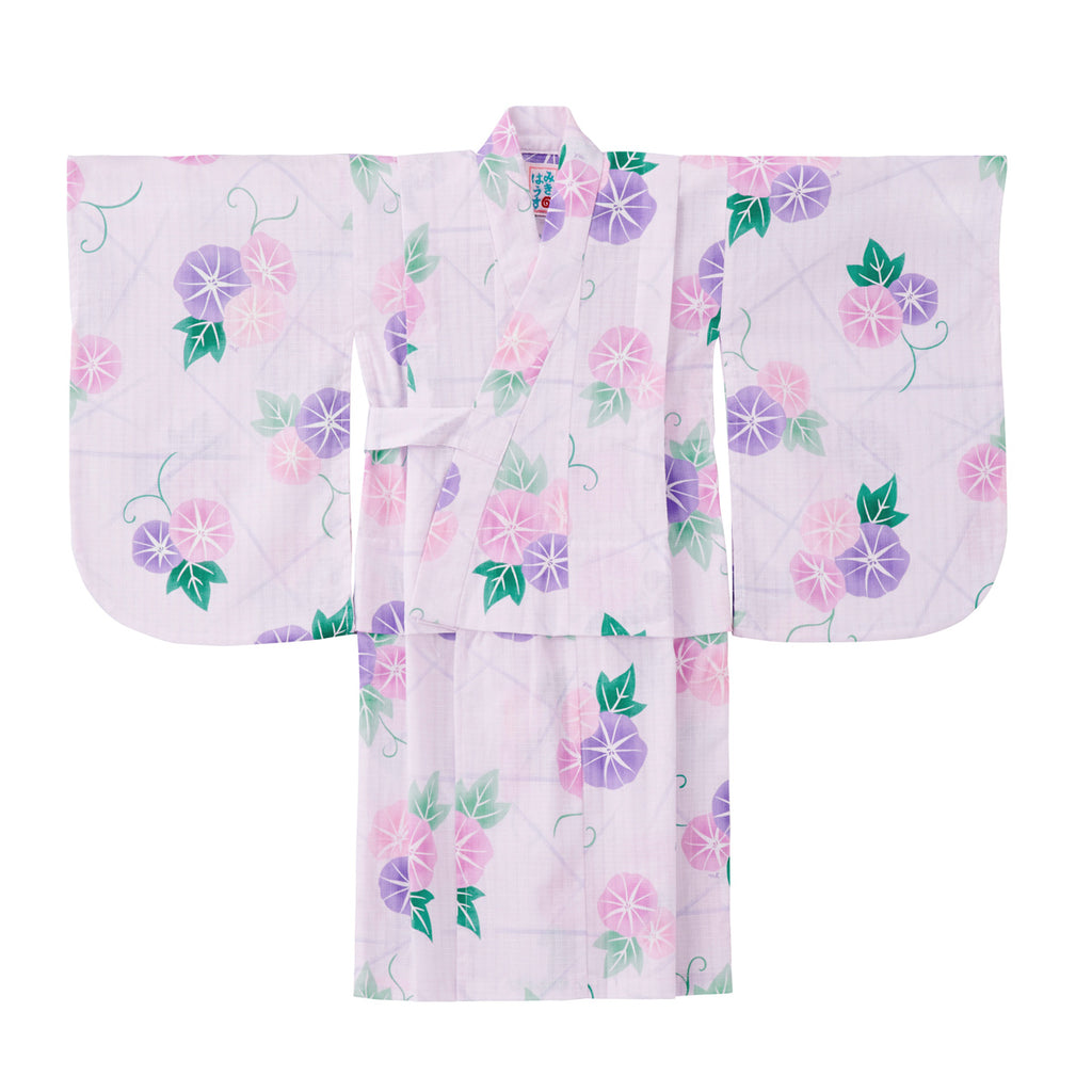 YUKATA EN COTON MOTIF FLEURS ROSE ET VIOLETTE