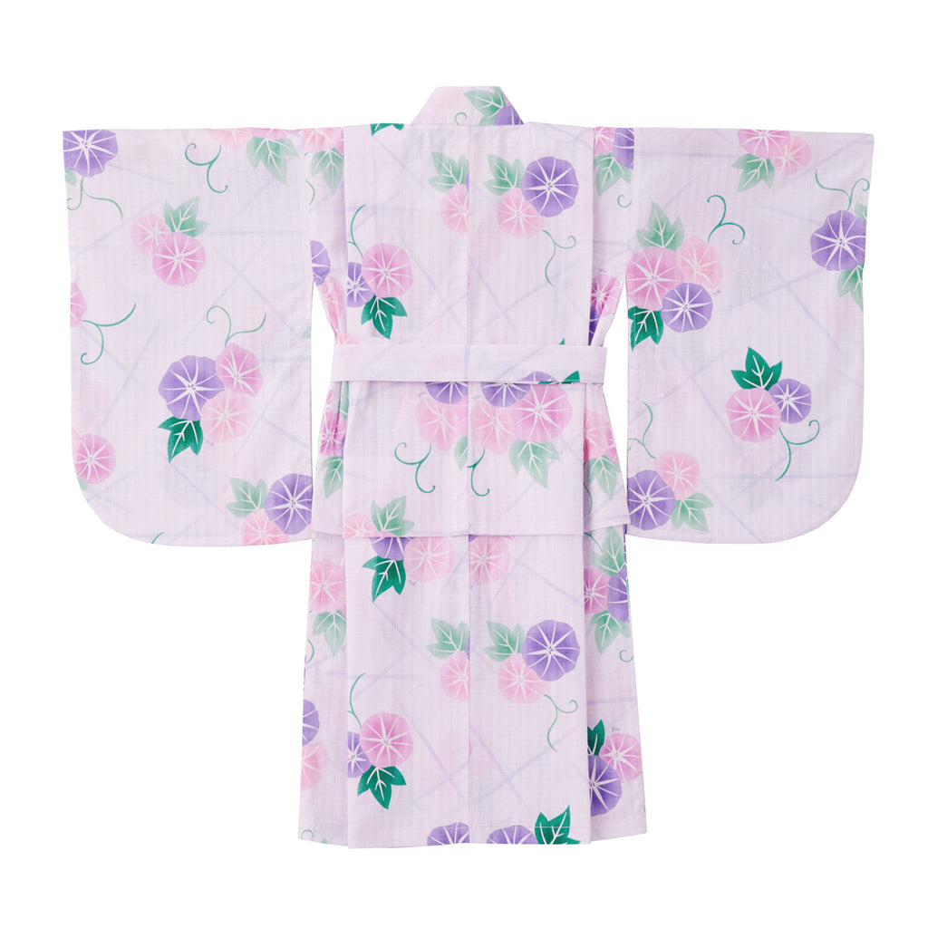 YUKATA EN COTON MOTIF FLEURS ROSE ET VIOLETTE