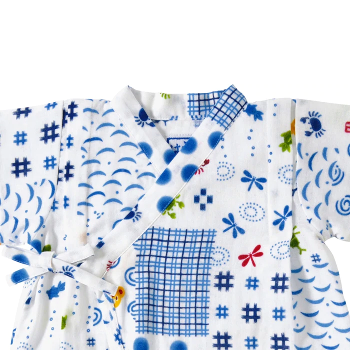 WHITE JINBEI WITH COLORFUL PATTERNS