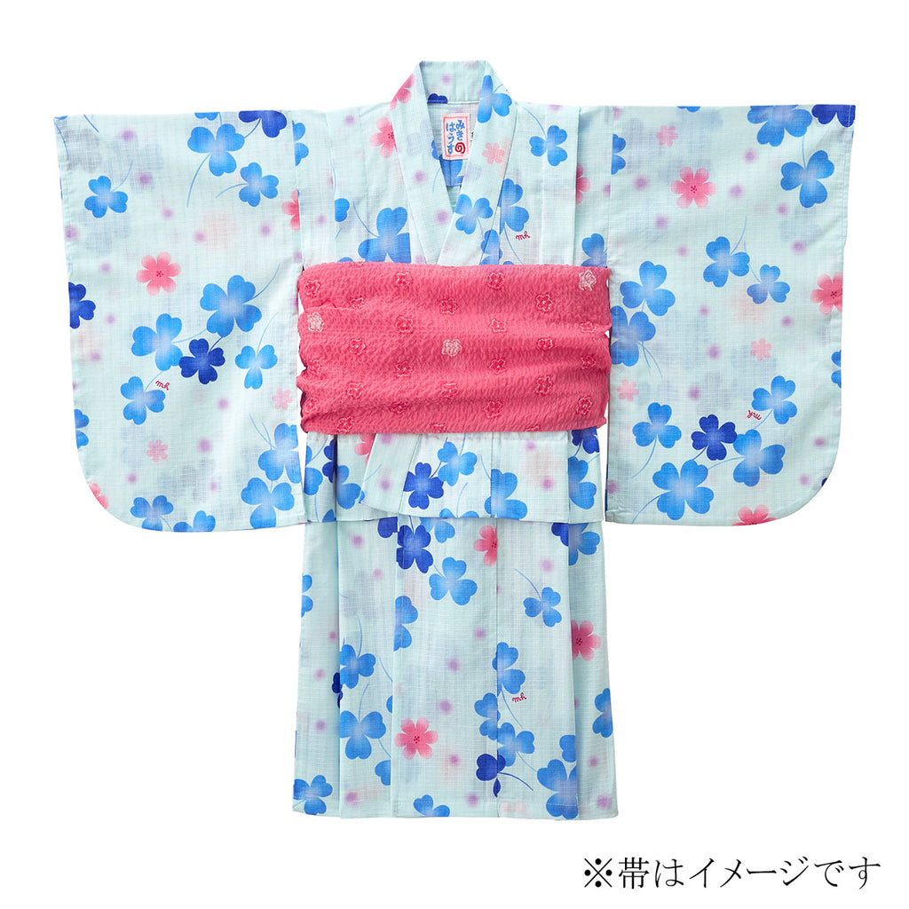 YUKATA EN COTON MOTIF TRÈFLES BLEUS