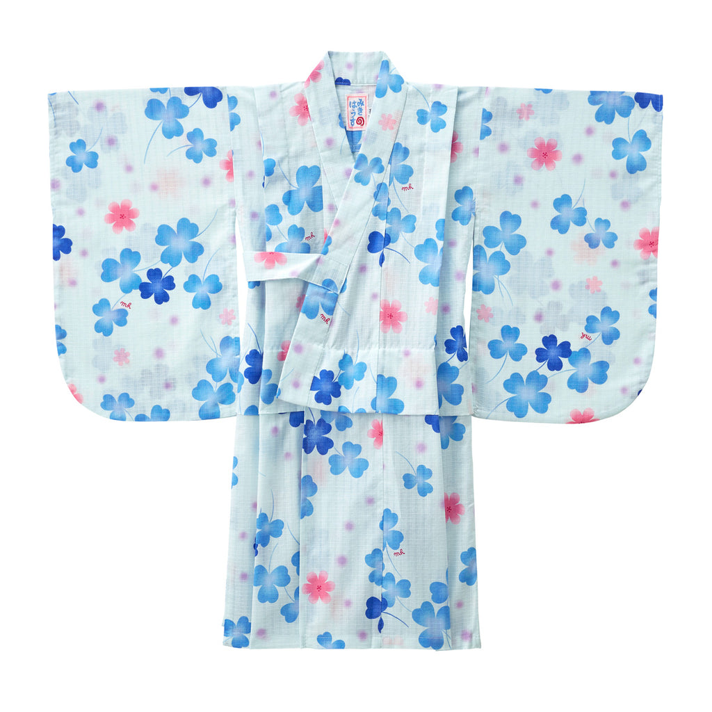 YUKATA EN COTON MOTIF TRÈFLES BLEUS