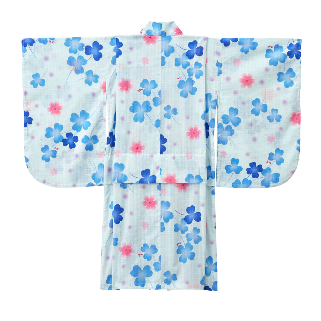 YUKATA EN COTON MOTIF TRÈFLES BLEUS