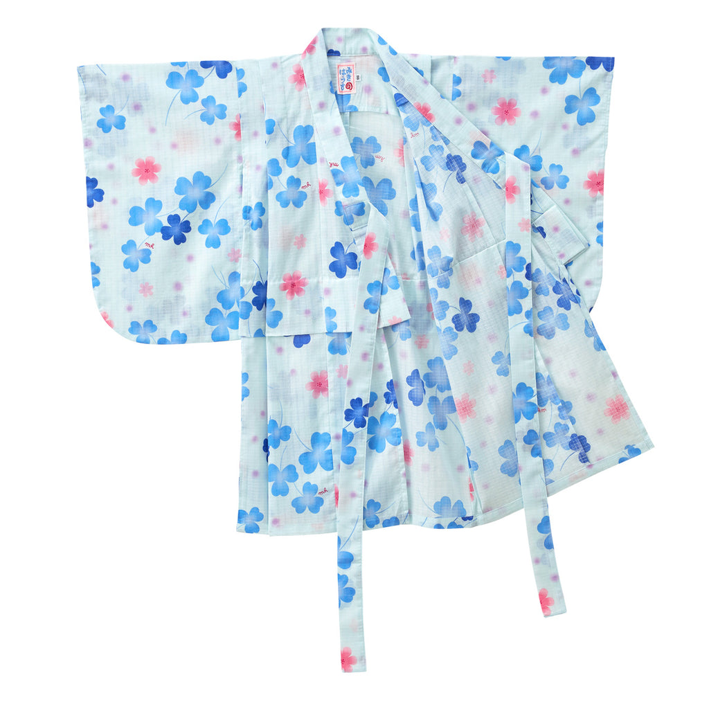 YUKATA EN COTON MOTIF TRÈFLES BLEUS