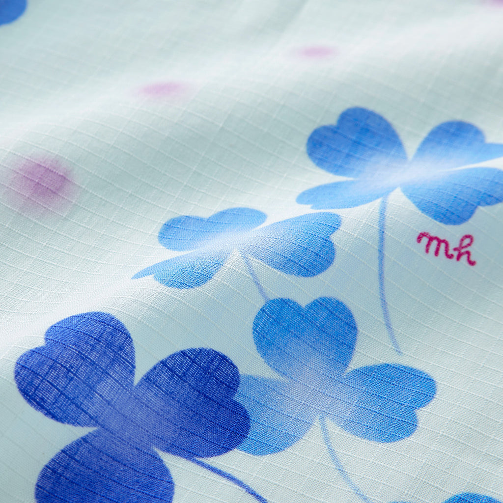 YUKATA EN COTON MOTIF TRÈFLES BLEUS