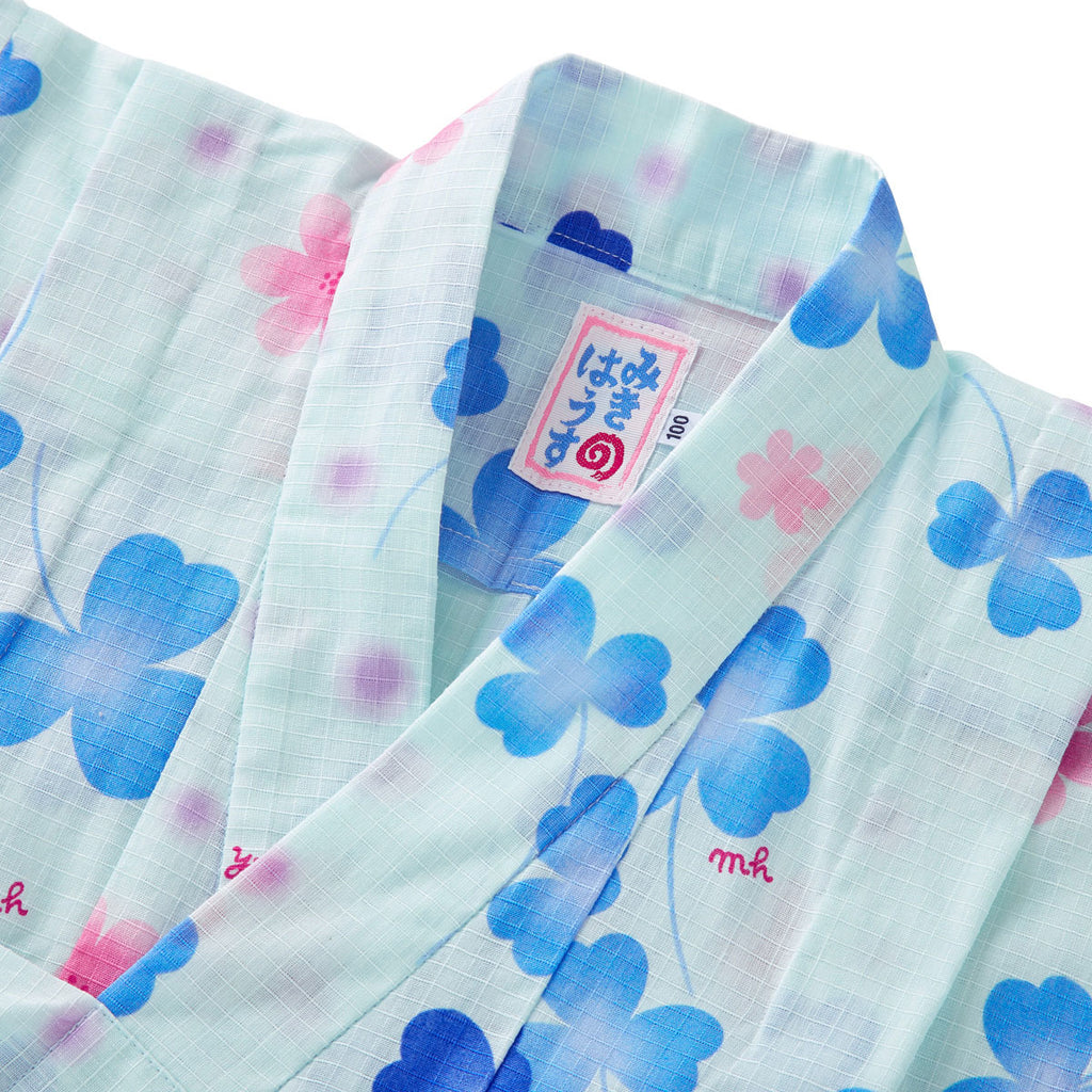 YUKATA EN COTON MOTIF TRÈFLES BLEUS