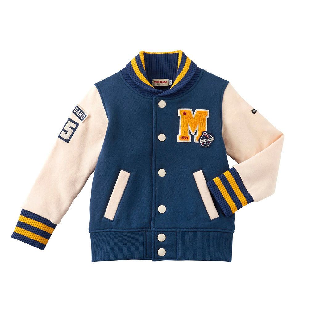 VESTE ESPRIT BASEBALL EN COTON BLEU MARINE MANCHES BEIGES