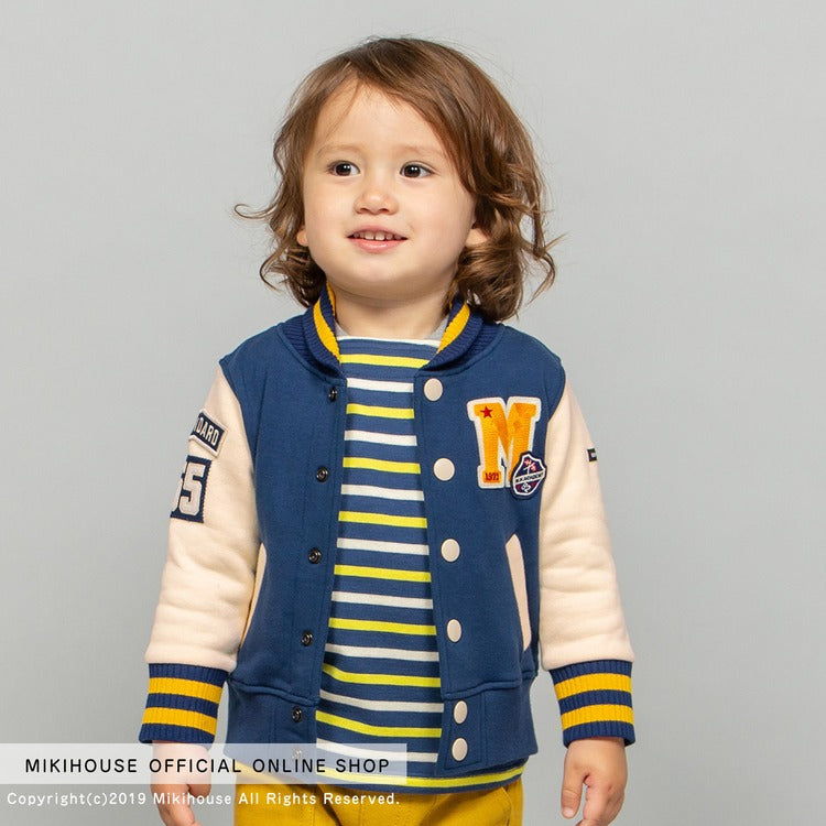 VESTE ESPRIT BASEBALL EN COTON BLEU MARINE MANCHES BEIGES