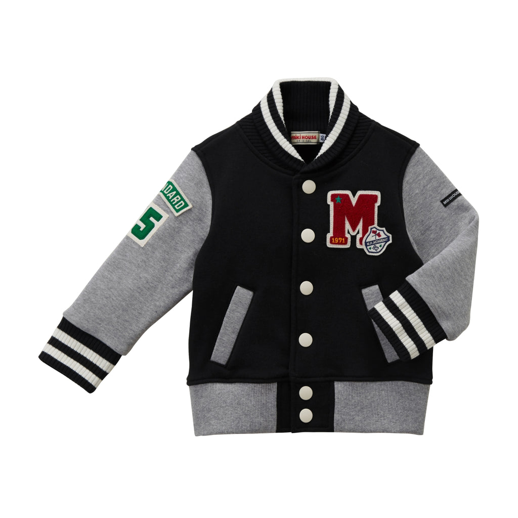 ESPRIT BASEBALL JACKET IN BLACK & GRAY COTTON