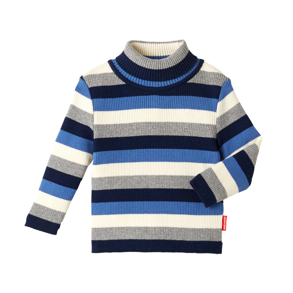 BLUE AND GRAY STRIPED TURTLENECK
