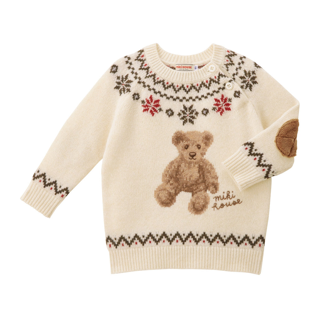 PULL EN LAINE BEIGE AVEC UN OURSON