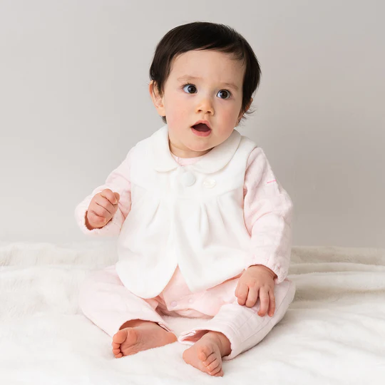 WHITE COTTON CARDIGAN WITH PETER PAN COLLAR