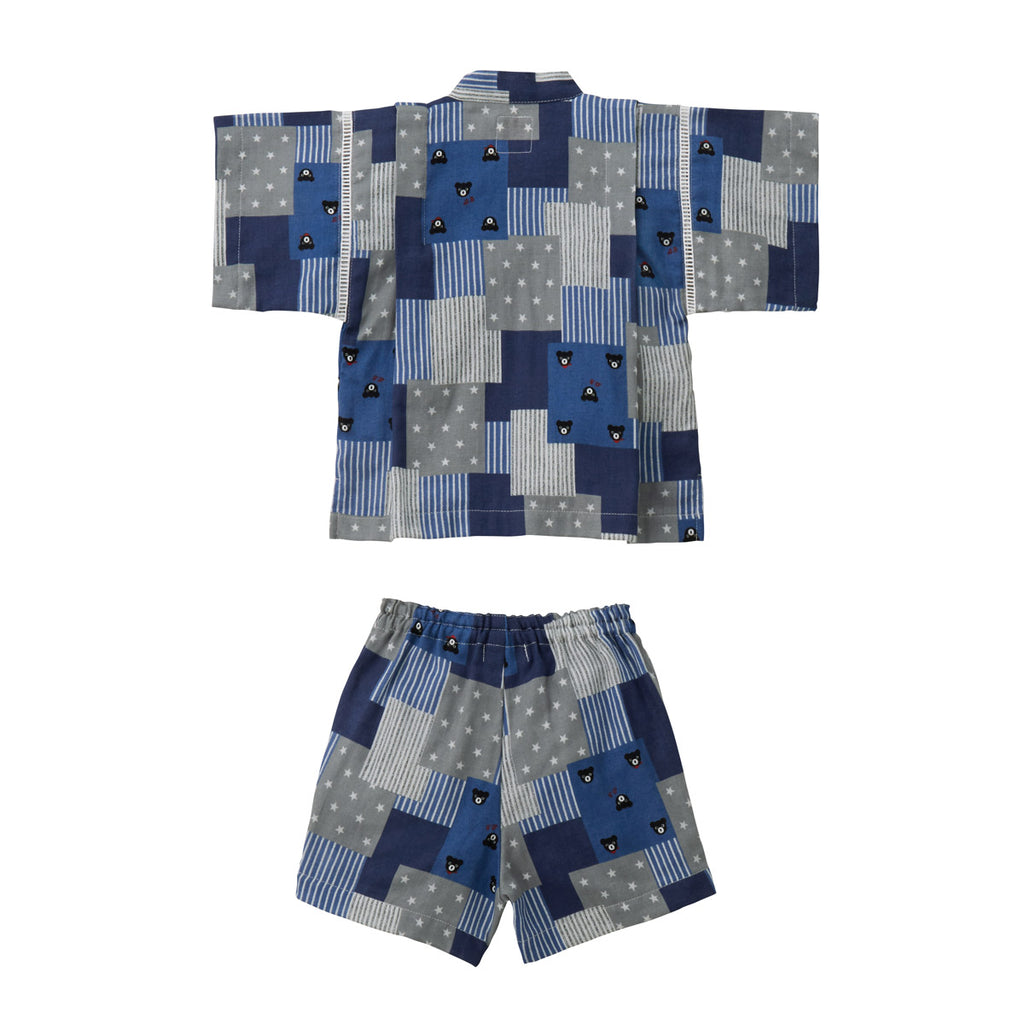 NAVY BLUE COTTON TWO-PIECE CHECKERED JINBEI