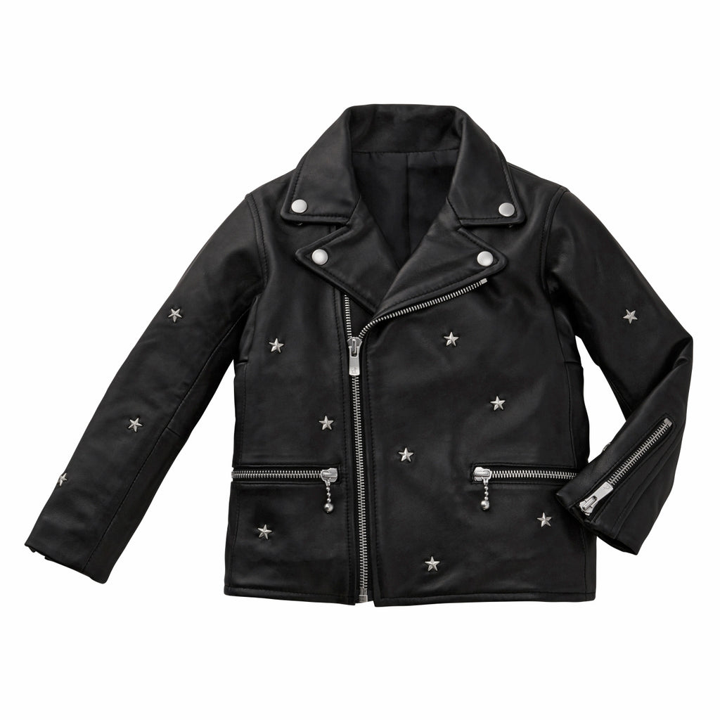 BLACK LEATHER JACKET WITH SILVER STARS