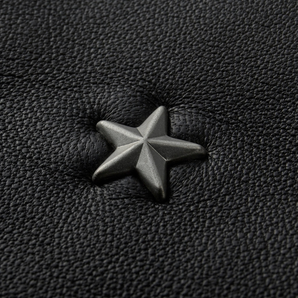 BLACK LEATHER JACKET WITH SILVER STARS