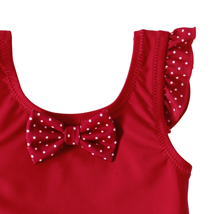 MAILLOT DE BAIN ROBE À POIS ET VOLANTS ROUGE