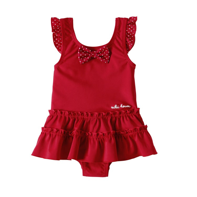 MAILLOT DE BAIN ROBE À POIS ET VOLANTS ROUGE