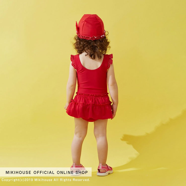 SWIMSUIT DRESS WITH RED POLKA DOTS AND RUFFLES