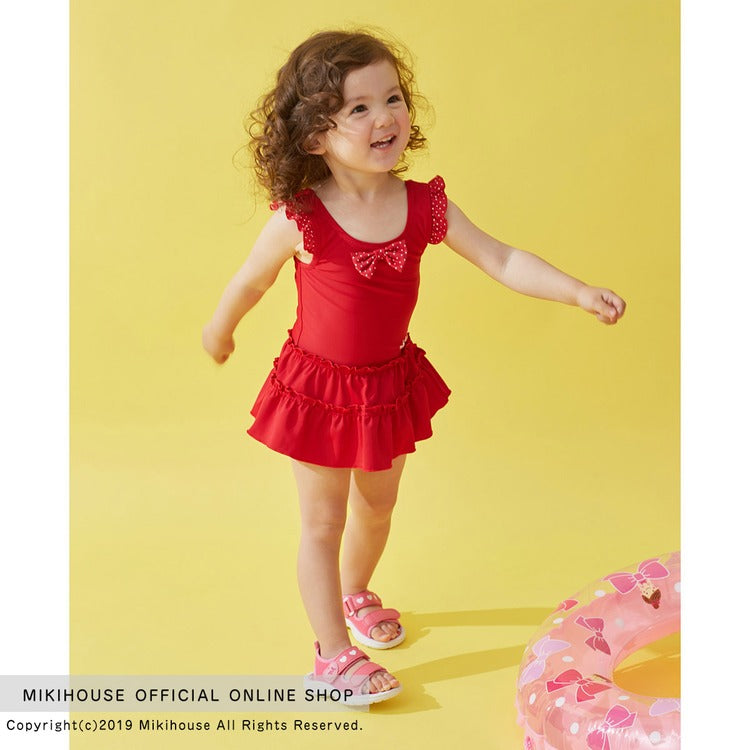 SWIMSUIT DRESS WITH RED POLKA DOTS AND RUFFLES