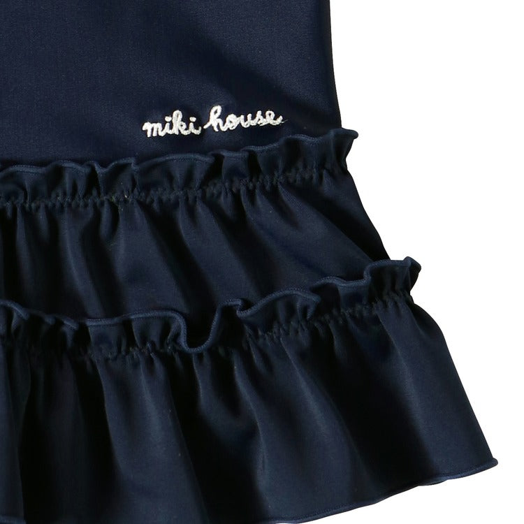 SWIMSUIT DRESS WITH POLKA DOTS AND RUFFLES NAVY BLUE